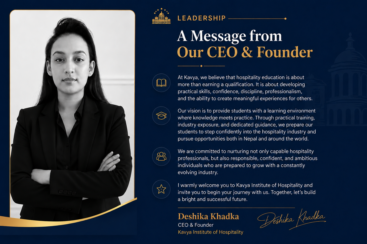 Deshika Khadka, CEO and Founder of Kavya Institute of Hospitality