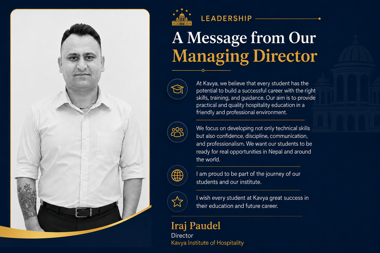 Iraj Paudel, Managing Director of Kavya Institute of Hospitality